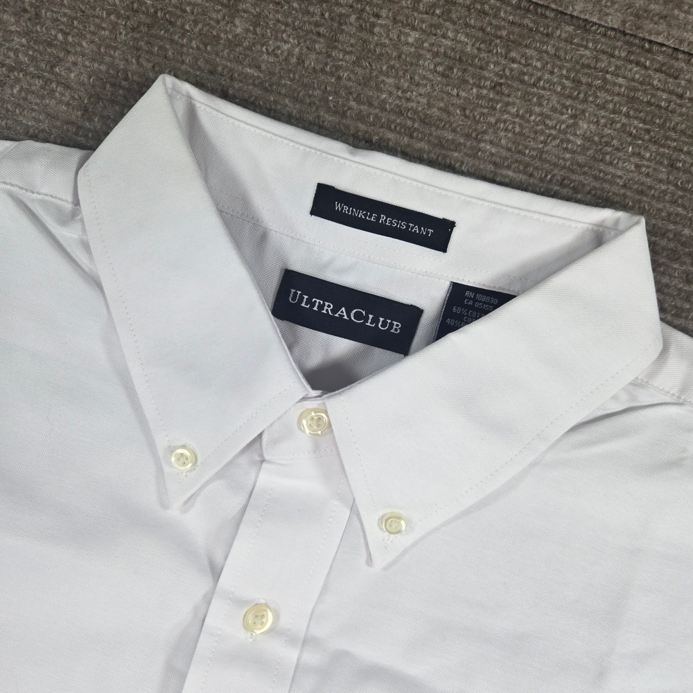 UltraClub Mens 2XL White Wrinkle Resistant Short Sleeve Button Down Shirt